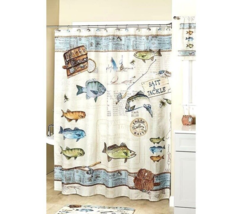 Catch of the Day Shower Curtain Fish Rod Reel Tackle Box Lures Fishing Decor NEW - £32.78 GBP
