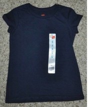 Girls Shirt Hanes Navy Blue Short Sleeve Crew Tee Tagless Knit Top-size 6 - £5.43 GBP