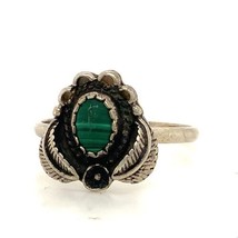 Vintage Sterling Native American Navajo Oval Malachite Stone Floral Ring... - $37.62
