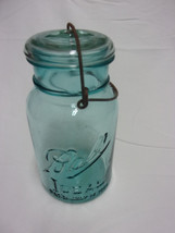 Vintage Blue Ball IDEAL Quart Jar No.9 Pat'd July 14. 1908, wire bail glass lid - $18.32