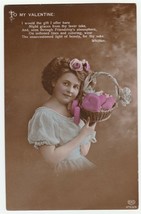 Vintage Postcard Valentine Little Girl Basket of Hearts Flower EAS - £7.65 GBP