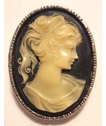 Cameo Brooch Pin Black White Carving Faux Shell Antiqued Setting Vintage... - $19.95