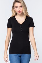 Short Slv V-neck Henley Knit Top - £8.67 GBP