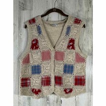 Koret City Blues Sweater Vest Size Small Americana Patchwork Crochet Vin... - $19.77