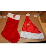 Christmas Sparkle Santa Hat &amp; Stocking 1 Of Each Adult Head Size Be Joll... - $10.27 CAD