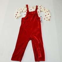 Baby Girl 18 Months Velour Overalls And Bodysuit Poinsettias Holiday Outfit - $15.83