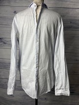Zara Man Slim Fit Button Front Cotton Shirt Men Size M Stripe Collar Long Sleeve - £7.02 GBP