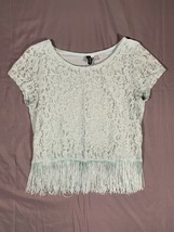 Divided By H&amp;M Floral Lace Blouse Cap Sleeve Fringe Women&#39;s Small S Baby Blue - £10.52 GBP