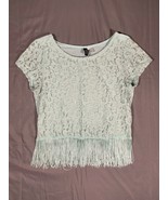 Divided By H&amp;M Floral Lace Blouse Cap Sleeve Fringe Women&#39;s Small S Baby... - £10.55 GBP
