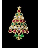 Vintage Christmas Tree Multicolor Red Green Crystal Holiday Brooch Pin - €19,45 EUR