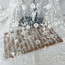 White Embroidery Flower Mesh Lace Fabric DIY Crafts Wedding Dress Costume Cloth - £14.88 GBP