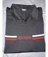 Hugo Boss Polo Shirt Small Black Red White Stripe Logo Slim Fit Made in ... - $641.97 MXN