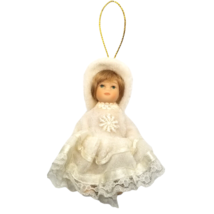Vintage Miniature Doll Ornament Porcelain Bisque White Christmas Holiday... - $9.94