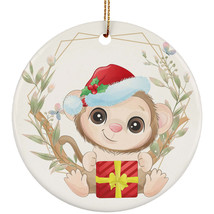Funny Baby Monkey Ornament Flower Wreath Christmas Gift Decor For Animal Lover - £11.70 GBP