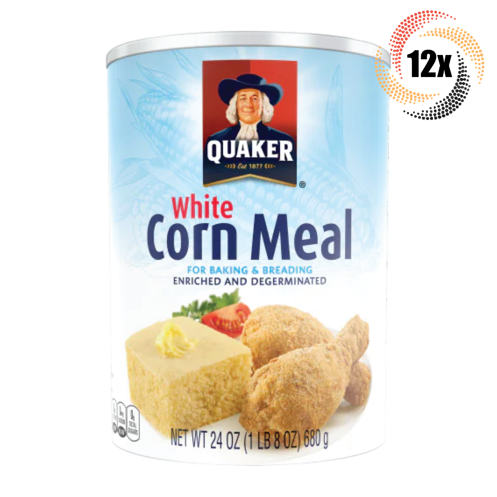 Primary image for 12x Jars Quaker White Corn Meal | 24oz | Enriched & Degeminated | Fast Shipping!