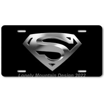 Superman Inspired Art Gray on Black FLAT Aluminum Novelty Auto License Tag Plate - £14.38 GBP