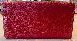 Longchamp Vintage Pebbled Leather Long Flap Envelope Credit Card Wallet Red - £47.45 GBP