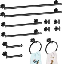 Twelve Pc\. Matte Black Bathroom Hardware Set, Stainless Steel, And Hooks. - $61.93