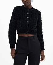 Mango Womens Faux Fur Knit Cardigan - Black, Size Small - £50.84 GBP