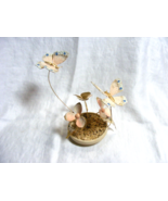 Vintage Gold Toned Decorative Art Piece Painted Enamel Butterflies &amp; Flo... - $49.49