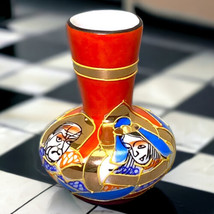 Japan Ceramic Bud Vase Moriage 3D Painted Raised Enamel Gold Accents Orange Blue - £11.31 GBP