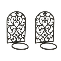 Set of 2 Brown Cast Iron Wall Hanging Flower Pot Holder Mounted Planter Ring - £47.76 GBP