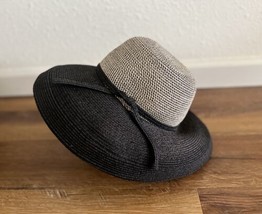Women’s Two Tone Black/Sand Herringbone Panama Hat Size OS EUC - £21.11 GBP