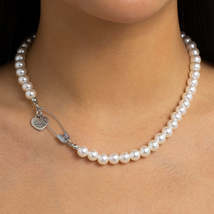 Pearl &amp; Silver-Plated Heart Pin Necklace - £11.18 GBP