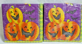 Gleeful Pumpkin Lunch Napkins Fall Halloween Party Black Orange Purple 4... - £10.38 GBP