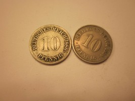 COINS GERMAN 1888 1898 ANTIQUES 10 PFENNING DEUTSCHES REICH SET OF 2   #90C - £9.84 GBP