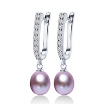 Women Freshwater Pearl Earrings Zircon Fashion 925 Sterling Silver Drop Earring  - £10.78 GBP