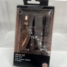 Japonesque Luxe Brow Kit Rose Gold Slant Tweezers Scissors Spoolie Gift Set - £5.55 GBP