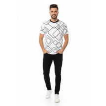 Mens PLATINI Sports Shirt With Rhine Stones Medallion Chain STT7794 White Black image 4
