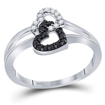 Sterling Silver Round Black Color Enhanced Diamond Double Heart Ring Size 6 - £63.27 GBP