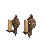 Art Nouveau Pair Wall Sconce Light Fixtures Cast Iron Polychrome Read* - $226.19 CAD