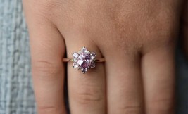 14k Rose gold engagement 3.2ct Natural Pink sapphire diamond Floral Design Ring - £960.04 GBP