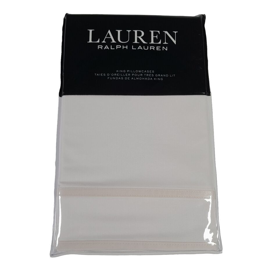 Ralph Lauren 2 King Pillowcases SPENCER Cream 100% Cotton 20 x 40 in - $85.00