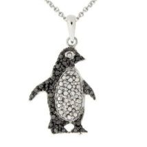 1/10 Ct Lab-Created Black Onyx Penguin Pendant Necklace 14K White Gold Plated - £68.65 GBP