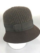 Aqua Brown Cloche Knit Bucket Hat Wool Blend 22 3/4 inches Made in Italy - £22.06 GBP