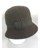 Aqua Brown Cloche Knit Bucket Hat Wool Blend 22 3/4 inches Made in Italy - £21.88 GBP