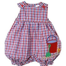 Sweet Petit Ami Red Blue Plaid Baby Girl Bubble Romper w/Sand Pail, Boutique - £23.19 GBP+