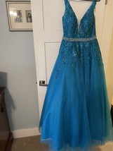 Jovani Prom Dress Formal Dress Pageant Size 14 Teal Blue Like New - £198.48 GBP