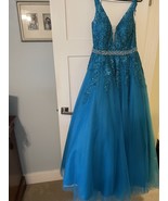 Jovani Prom Dress Formal Dress Pageant Size 14 Teal Blue Like New - £194.69 GBP