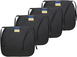 Set of 4 Same Printed Thin Cushion Chair Pads w/black ties, SOLID BLACK ... - $19.79