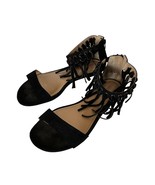 Torrid Insider Collection Flat Sandals Black 9 Wide Suede Leather Fringe... - £21.92 GBP