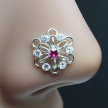 Big Flower Indian 925 Sterling Silver Pink White CZ Twisted nose ring 22g - £11.16 GBP