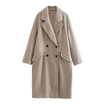 TRAF Women Fashion Long Sleeved Double Breasted Pocket Woolen Overcoat Winter Ne - £77.89 GBP
