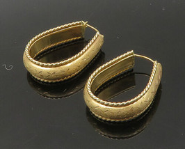 14K GOLD - Vintage Shiny Etched Pattern Victorian U-Shape Hoop Earrings - GE084 - £254.66 GBP