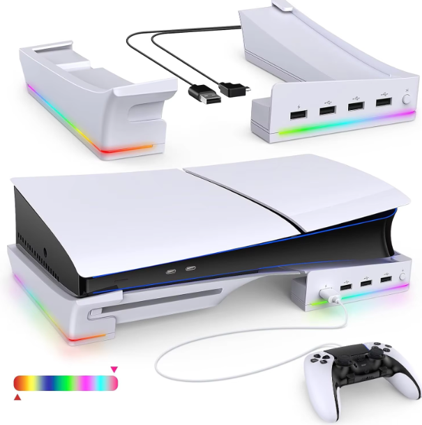 RGB Horizontal Charging Stand Accessories for Playstation PS5 Slim Console White