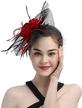 Fascinators for Women Derby Pillbox Hat Cocktail Tea Party Feather Red Balck - £14.48 GBP